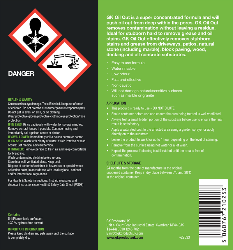 GK Oil Out Oil Stain Remover 5Ltr